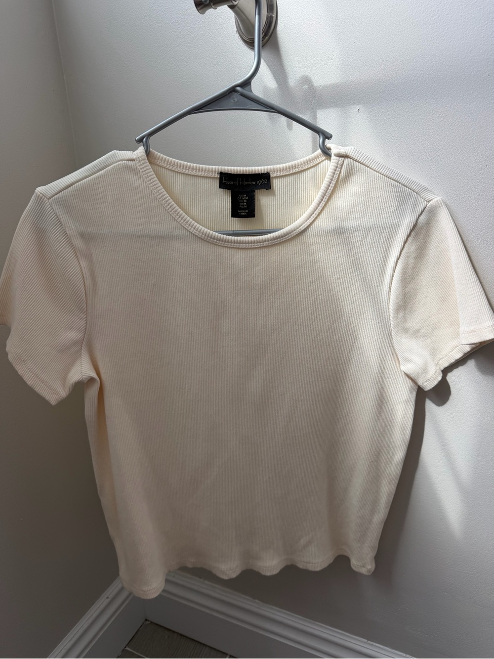 House of Harlow 1960 Cream Ribbed Short Sleeve Tee